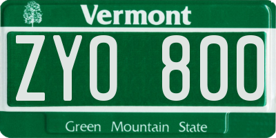 VT license plate ZYO800