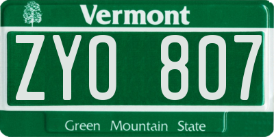 VT license plate ZYO807