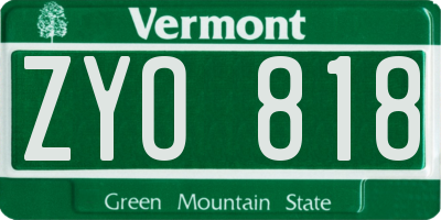 VT license plate ZYO818