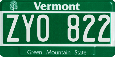 VT license plate ZYO822