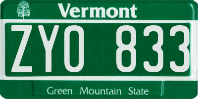 VT license plate ZYO833