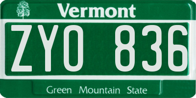 VT license plate ZYO836