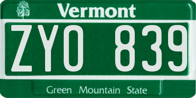 VT license plate ZYO839
