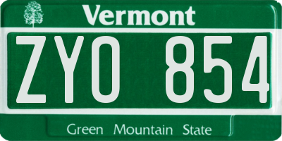 VT license plate ZYO854