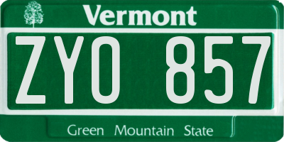 VT license plate ZYO857