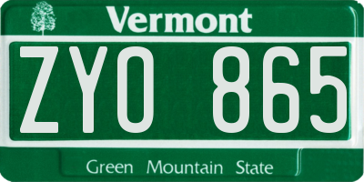 VT license plate ZYO865