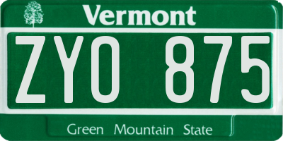 VT license plate ZYO875