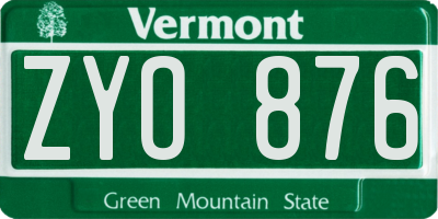 VT license plate ZYO876