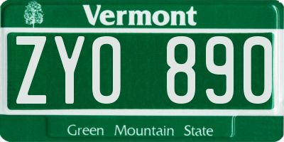 VT license plate ZYO890
