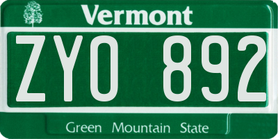 VT license plate ZYO892