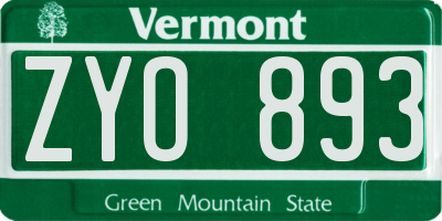 VT license plate ZYO893