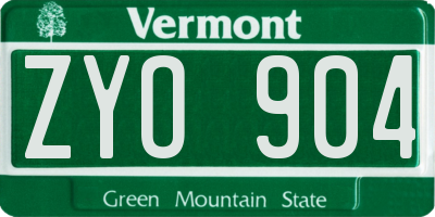 VT license plate ZYO904