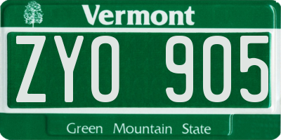 VT license plate ZYO905