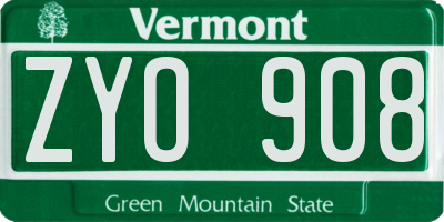 VT license plate ZYO908