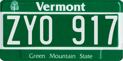 VT license plate ZYO917