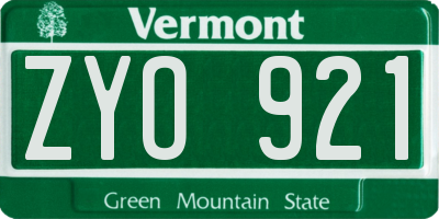 VT license plate ZYO921