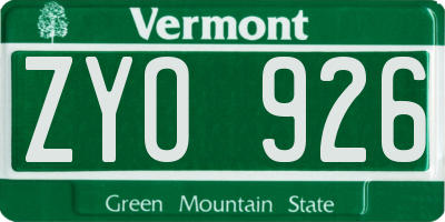 VT license plate ZYO926