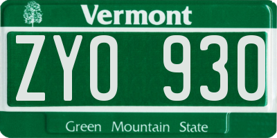 VT license plate ZYO930