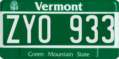 VT license plate ZYO933
