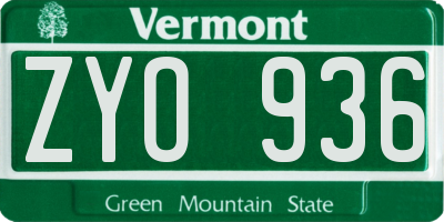 VT license plate ZYO936
