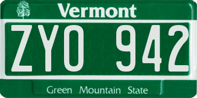VT license plate ZYO942