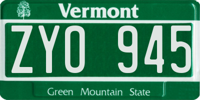 VT license plate ZYO945