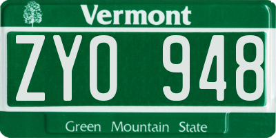 VT license plate ZYO948