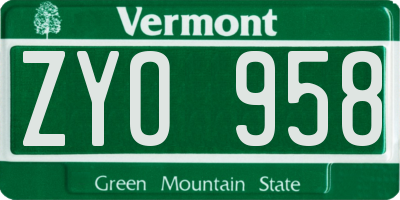 VT license plate ZYO958