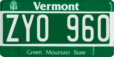 VT license plate ZYO960