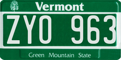 VT license plate ZYO963