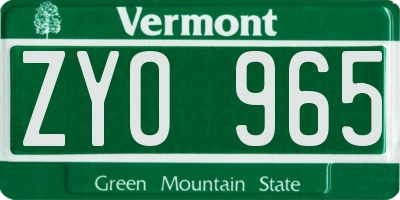 VT license plate ZYO965
