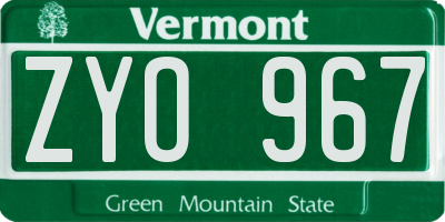 VT license plate ZYO967