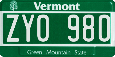 VT license plate ZYO980