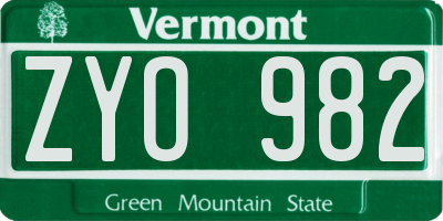 VT license plate ZYO982