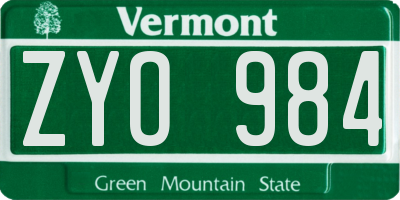 VT license plate ZYO984