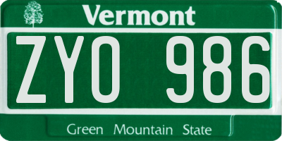 VT license plate ZYO986
