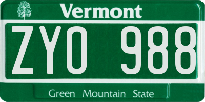 VT license plate ZYO988