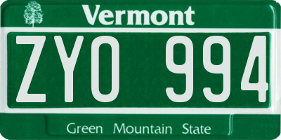 VT license plate ZYO994