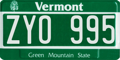 VT license plate ZYO995
