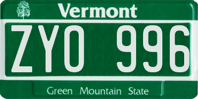 VT license plate ZYO996