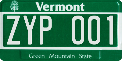VT license plate ZYP001