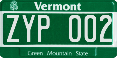 VT license plate ZYP002