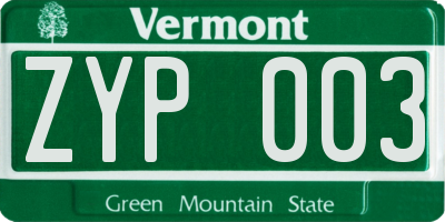 VT license plate ZYP003