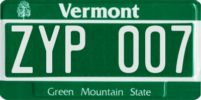 VT license plate ZYP007