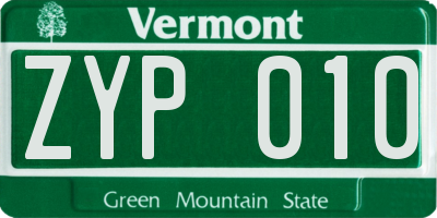 VT license plate ZYP010