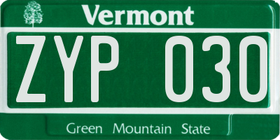 VT license plate ZYP030
