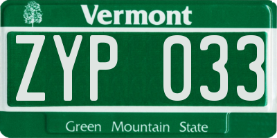 VT license plate ZYP033