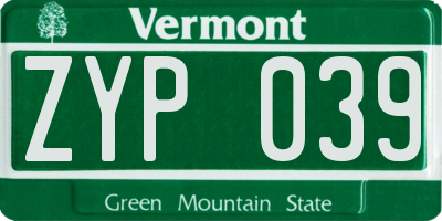 VT license plate ZYP039