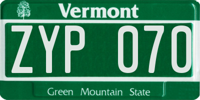 VT license plate ZYP070