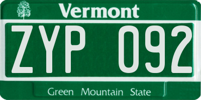 VT license plate ZYP092